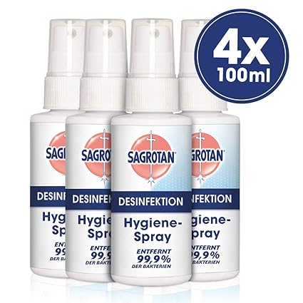 Sagrotan Hygiene Pumpspray – Desinfektionsmittel für Textilien und Oberflächen im Haushalt – 4 x 100 ml Sprühflasche im prakt