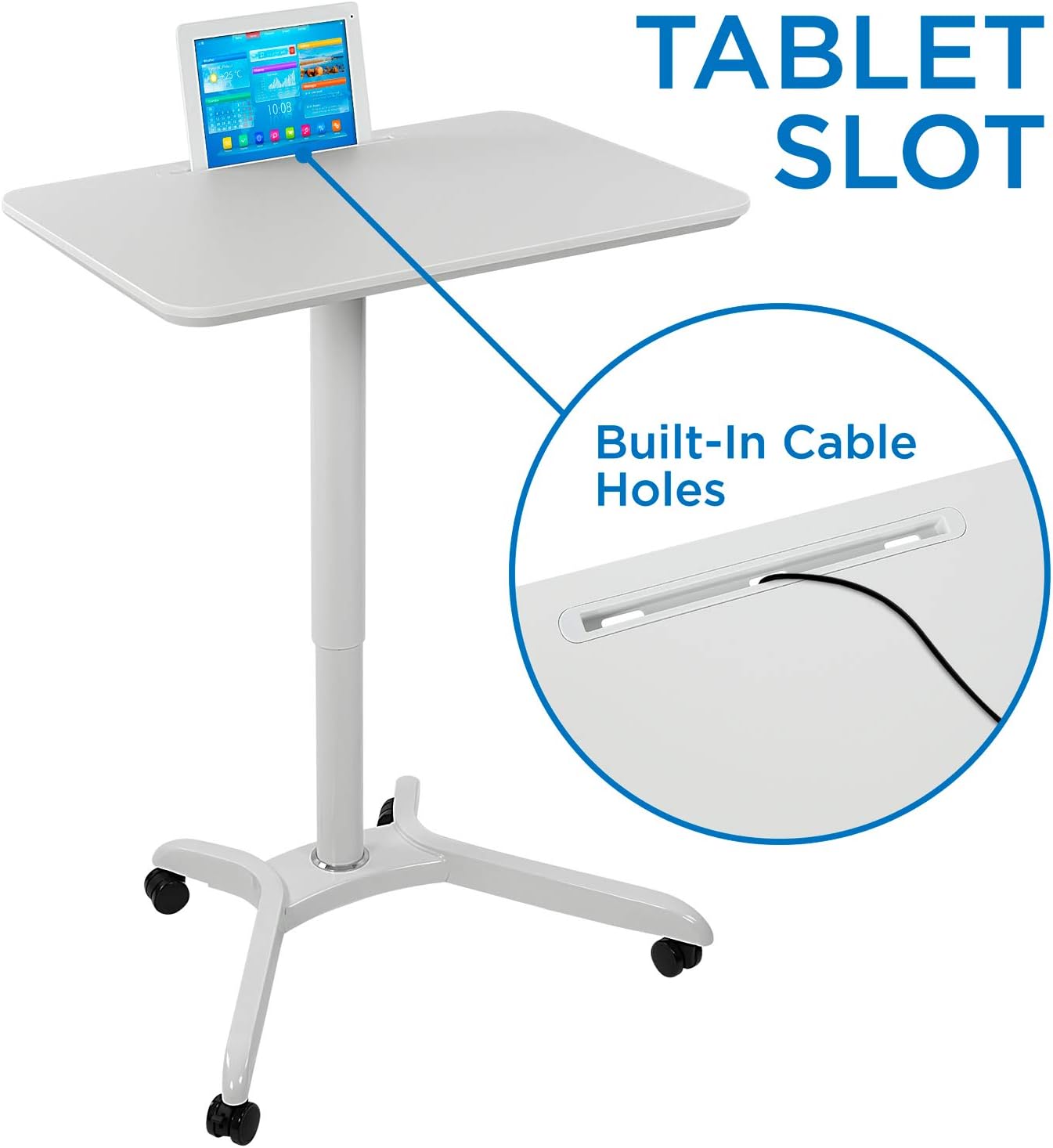 Mount-It! Standing Mobile Laptop Cart, Sit Stand Rolling Desk with Height Adjustable 31.1" x 20.5" Platform, Supports up to 17.6 lbs, White : Office Products