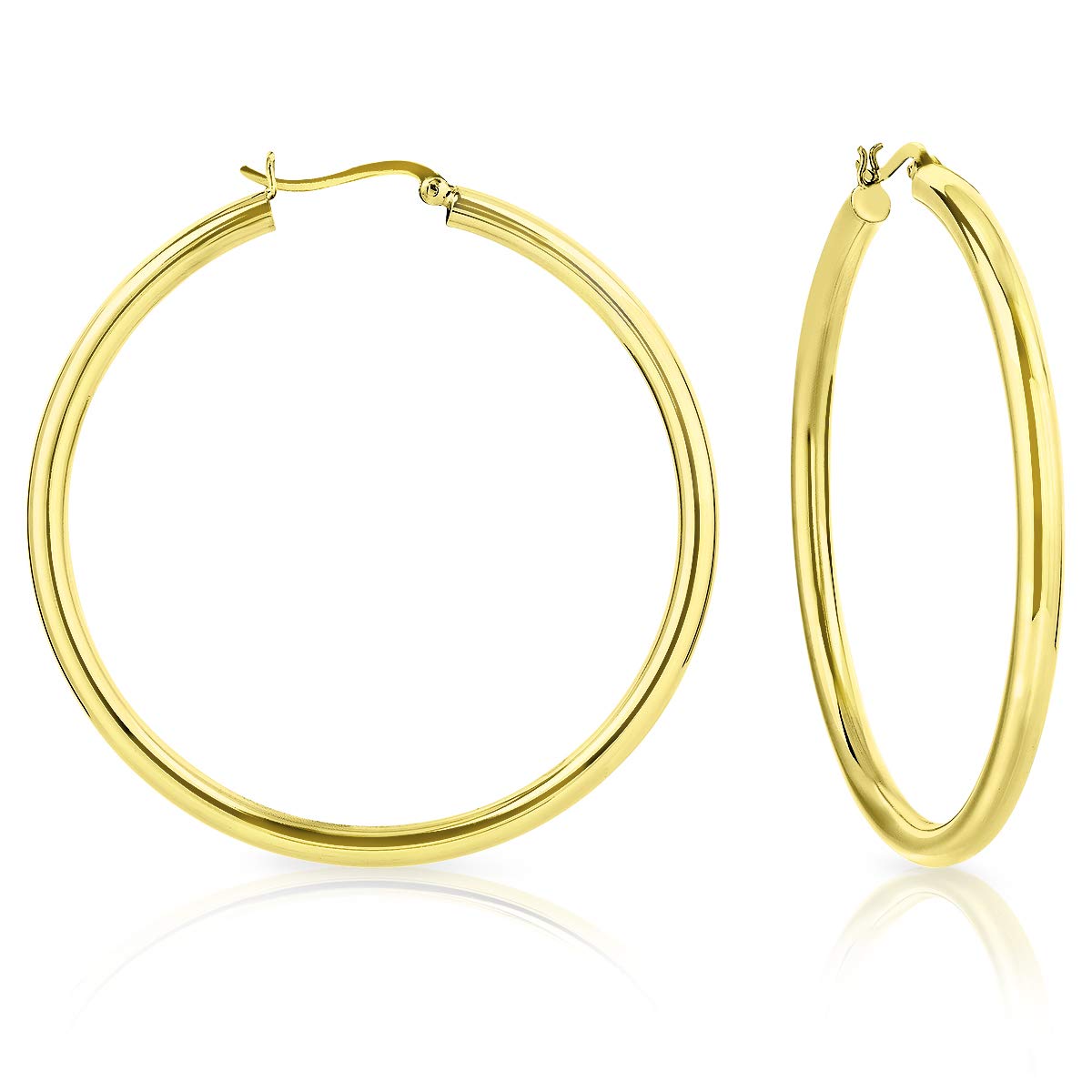 DTPSilver - 925 Sterling Silver Yellow Gold Plated Creole Hoops Earrings - Thickness 4 mm - Diameter 60 mm