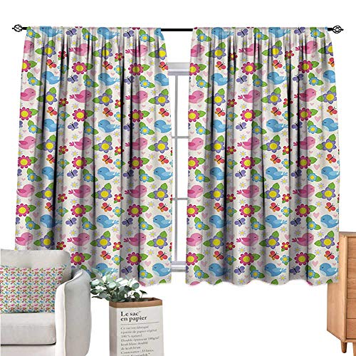 Linhomedecor Kids Curtains For Bedroo Blue And Pink Birds