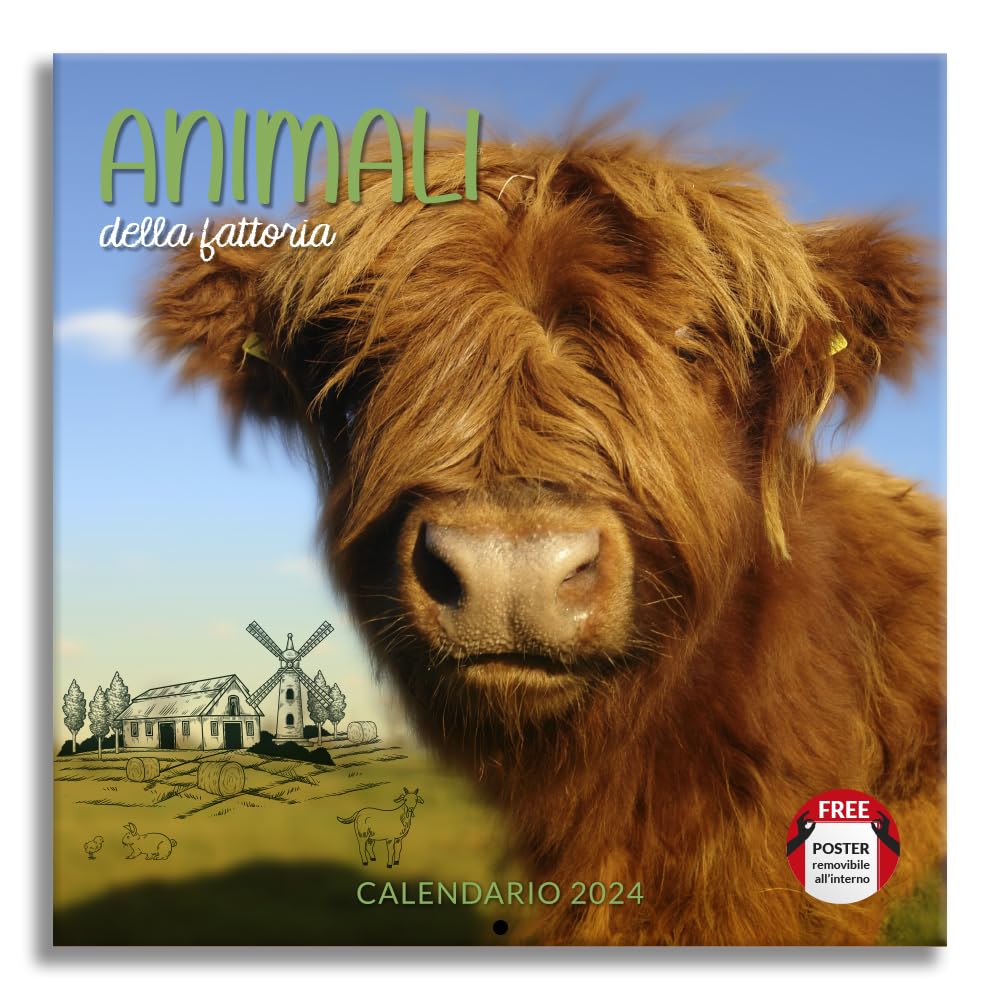 2024 Farm Animals Wall Calendar - Ideal for Office and Home - 12 Months - 30 x 30 cm + Gift Poster Included