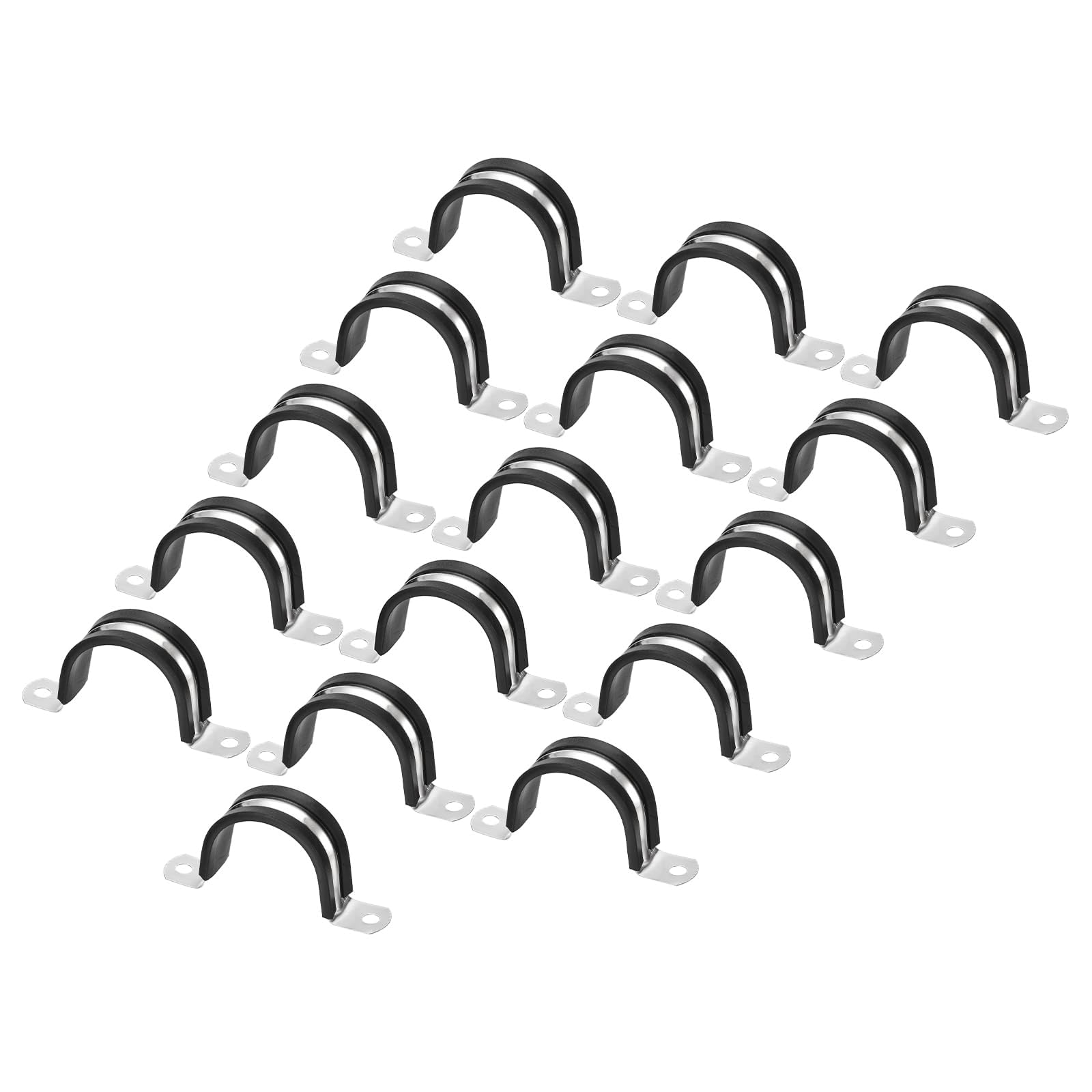 Unifizz 16Pcs 42mm(1-5/8") Cable Clamp, Rubber Cushioned Insulated Clamp 304 Stainless Steel U Shape Bracket Metal Hose Clamp Tube Holder for Pipe Wire Tube
