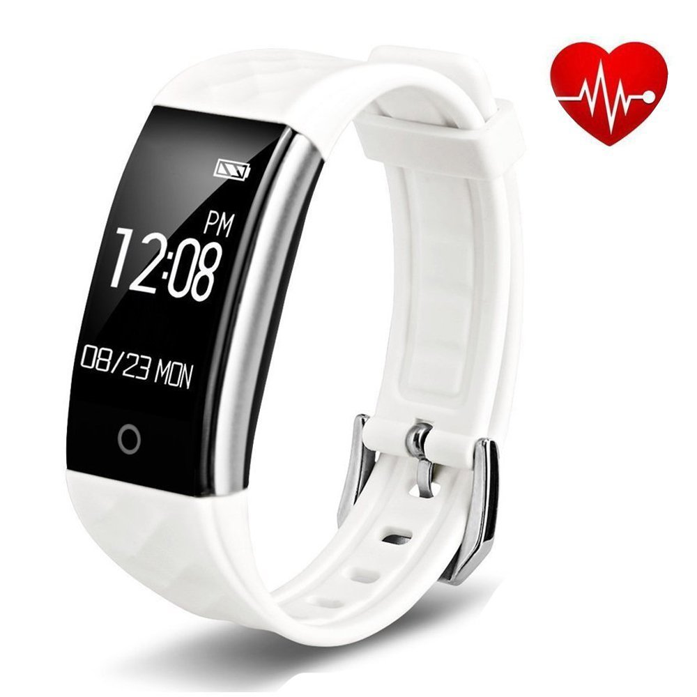 Fitness Tracker, Tigerhu Smart Armband Activity Tracker Uhr Herzfrequenz Monitor Wasserdichte IP67 Fitness Gesundheit Smartwatch Wristband Bluetooth Schrittzähler mit Sleep Monitor / Step Tracker / Kalorienzähler / Remote Kamera & Musik / Call Benachrichtigung Push für Android und iOS Smartphones. (Weiß)