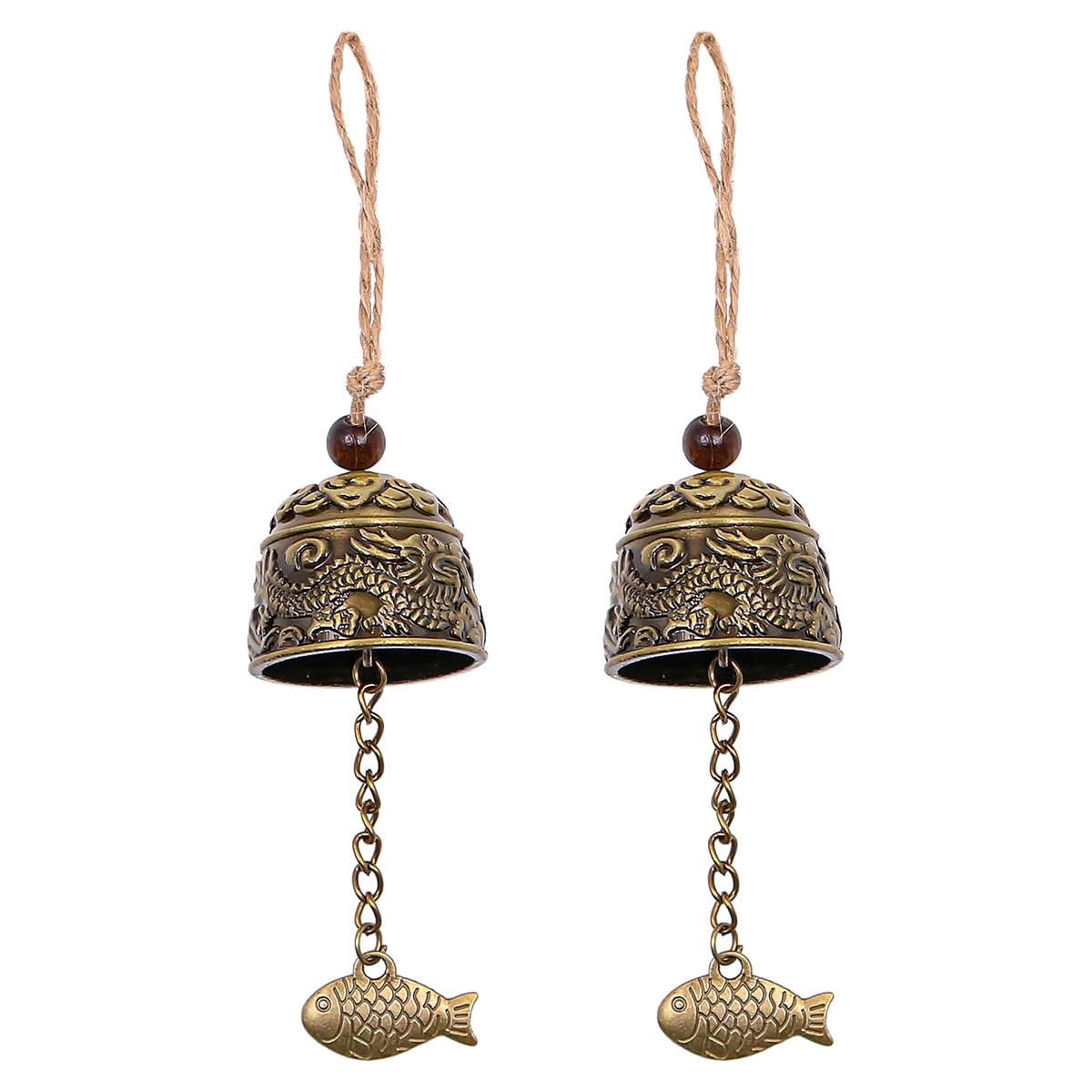 Hsthe Sea 2PCS Vintage Dragon and Fish Wind Chimes Lucky Wind Chimes Feng Shui Bell Chinese Metal Wind Bell Hanging Blessings Wind Chime Decoration