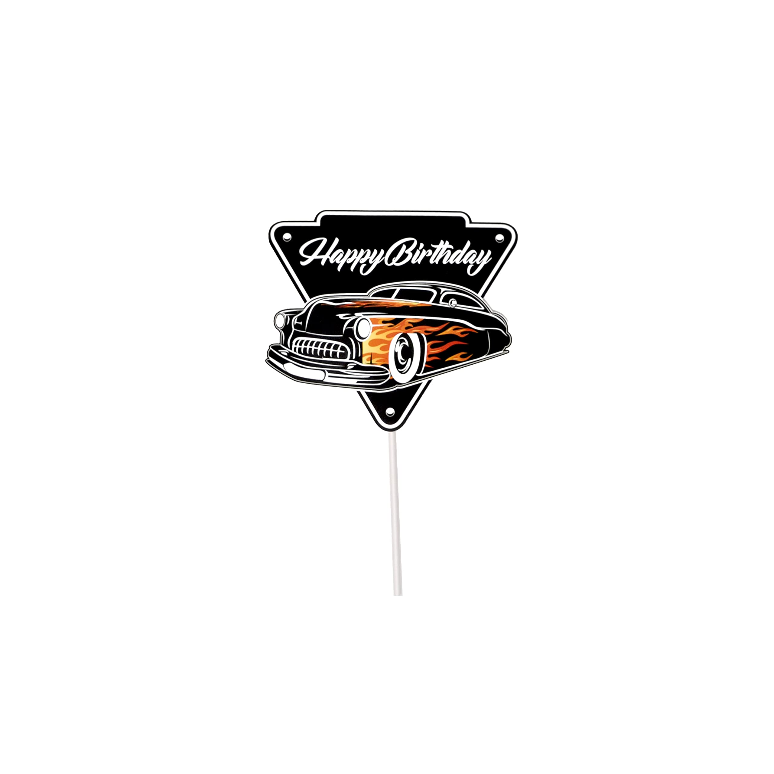 Photo 1 of All Things Rockabilly Hot Rod Happy Birthday Cake Topper - Classic Car Party Decorations - Vintage Car Cake Topper - 1950s Car Cake Decoration