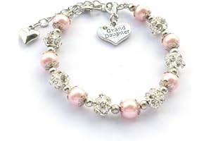 DOLON Gift for Granddaughter Bracelet Jewelry with Rhinestone Balls Faux Pearl