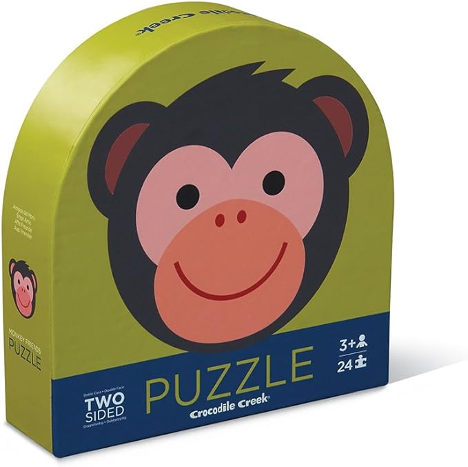 Crocodile Creek 4130-1 Two-Sided Monkey Jungle Round Puzzle (24 Piece), Green/Blue/Red/Orange