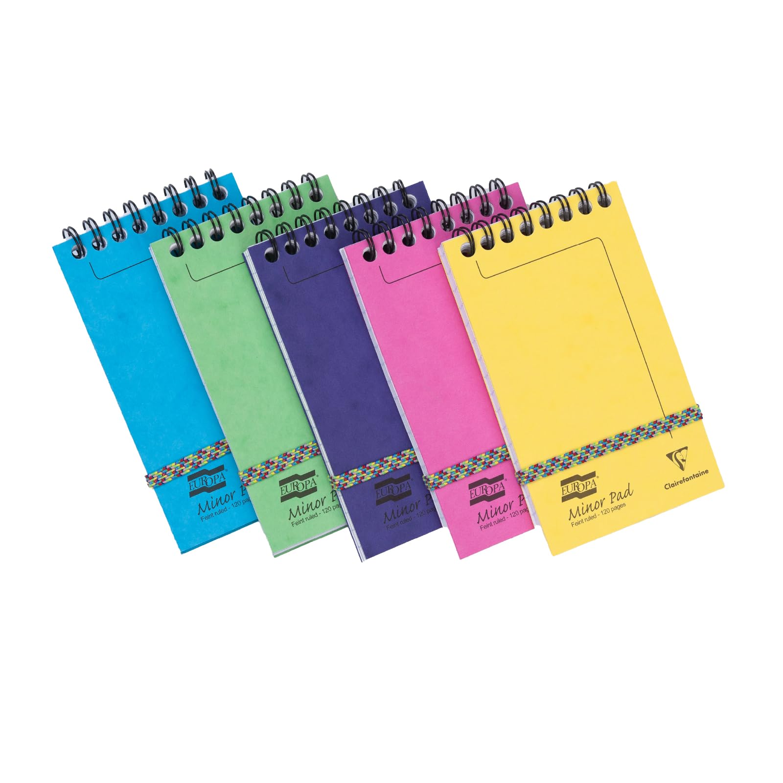 Clairefontaine 3151Z - Set of 20 Minor Pad Europa Spiral Notepads - 7.6x12.2 cm - 120 Detachable Lined Pages - 90 g White Paper - Glossy Card Covers - Random Colours