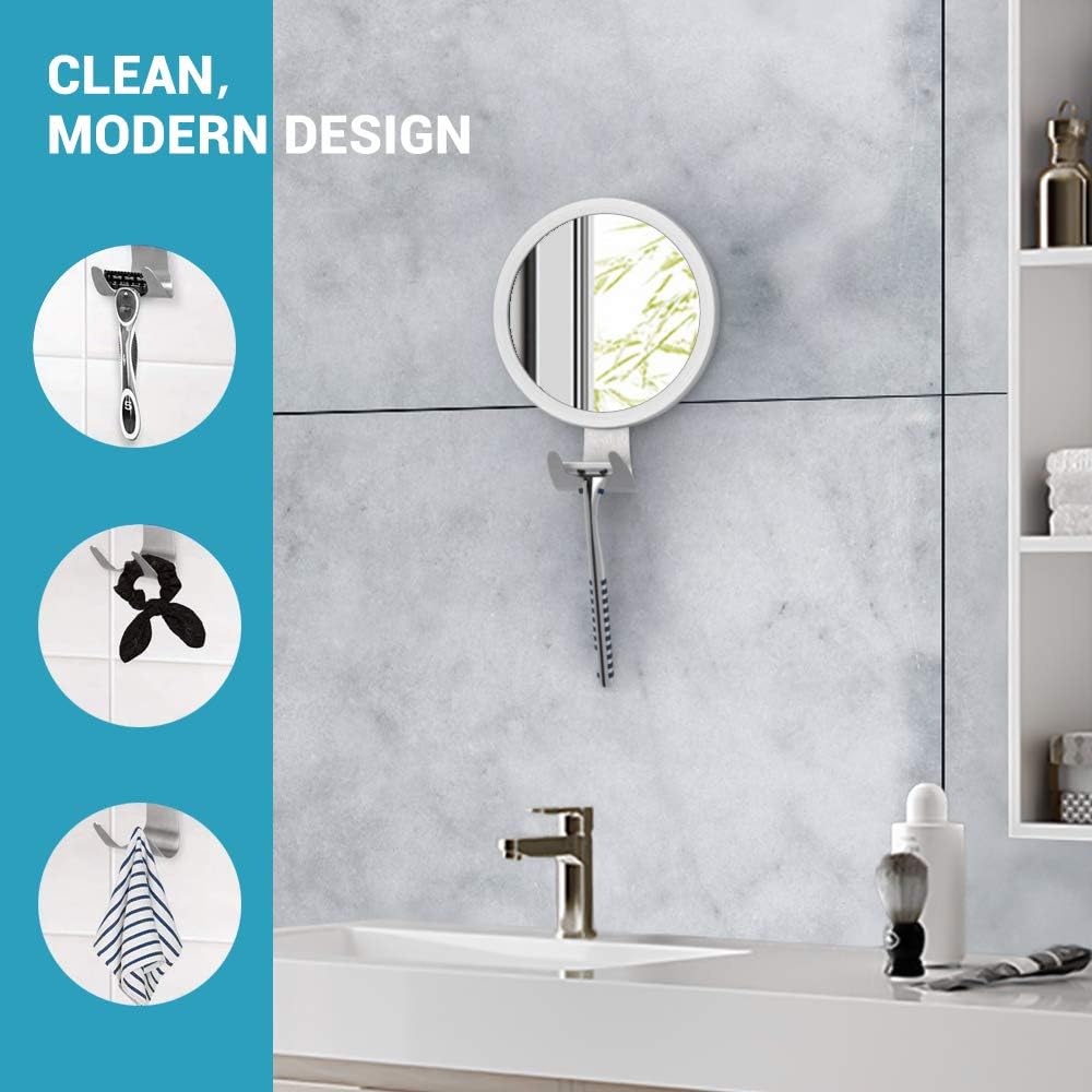 Fog Free Shower Mirror, LUXEAR Anti Fog Adhesive Round Shaving Mirror with Fogless Spray Razor Holder Easy Mirrors Viewing Ideal for Bathroom Home Wall Traveling, Shatterproof -