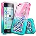 iPhone 5C Case with Screen Protector HD Clear for Girls Kids Women, NageBee Glitter Liquid Quicksand Waterfall Floating Flowing Sparkle Shiny Bling Diamond Cute Case for iPhone 5C -Pink/Aqua