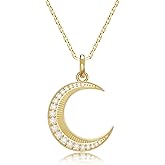 Moon Necklace for Women, Sterling Silver Crescent Moon / Star Pendant with 16K Gold Plated and 5A CZ, Hypoallergenic Jewelry Christmas Gift for Women on Birthday Anniversary Christmas for Wife Girlfriend Her