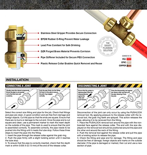 Everflow Supplies Pushlock Push-Fit Stop End UPSE34 3/4 Inch, Instant Push-Fit Connection Connects Copper Tubing, CTS CPVC & PEX Pipe in any Combination Compact, Brass Body Foundation - Thumbnail 7