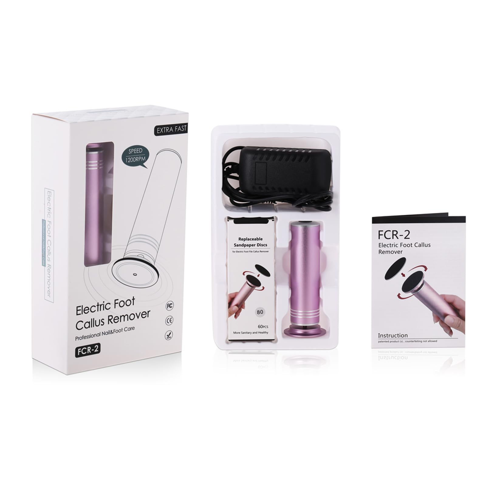 Electric Foot Callus Remover Adjustable Speed Electronic Hard Skin Remover Machine with 60pcs Replaceable Sandpaper Discs (Pink)