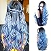 Royalvirgin Nature Color Dark Root Ombre Pastel Blue Heat Resistant Fiber Hair Long Nature Wave Light Blue Synthetic Full Wigs