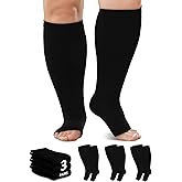Toeless Compression Socks for Women Men, Plus Size Compression Socks Wide Calf for Circulation Edema Varicose Veins, Open Toe Stockings Suitable for Nursing Travel Running, 3 Pairs, XL-7XL