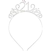 Konsait 21st Happy Birthday Rhinestone Headband Tiara, 21st Birthday Tiara Crown Headband for Girls Women Legal Adult 21st Birthday Party Decor