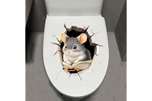 LENIUTOR 1pcs 3D Animal Toilet Decal - Self-Adhesive Waterproof Removable Dog Cat Vinyl Bathroom & Door Wall Sticker, Creative Funny Toilet Tank Sticker, Bathroom Accessories (Gray Mouse)