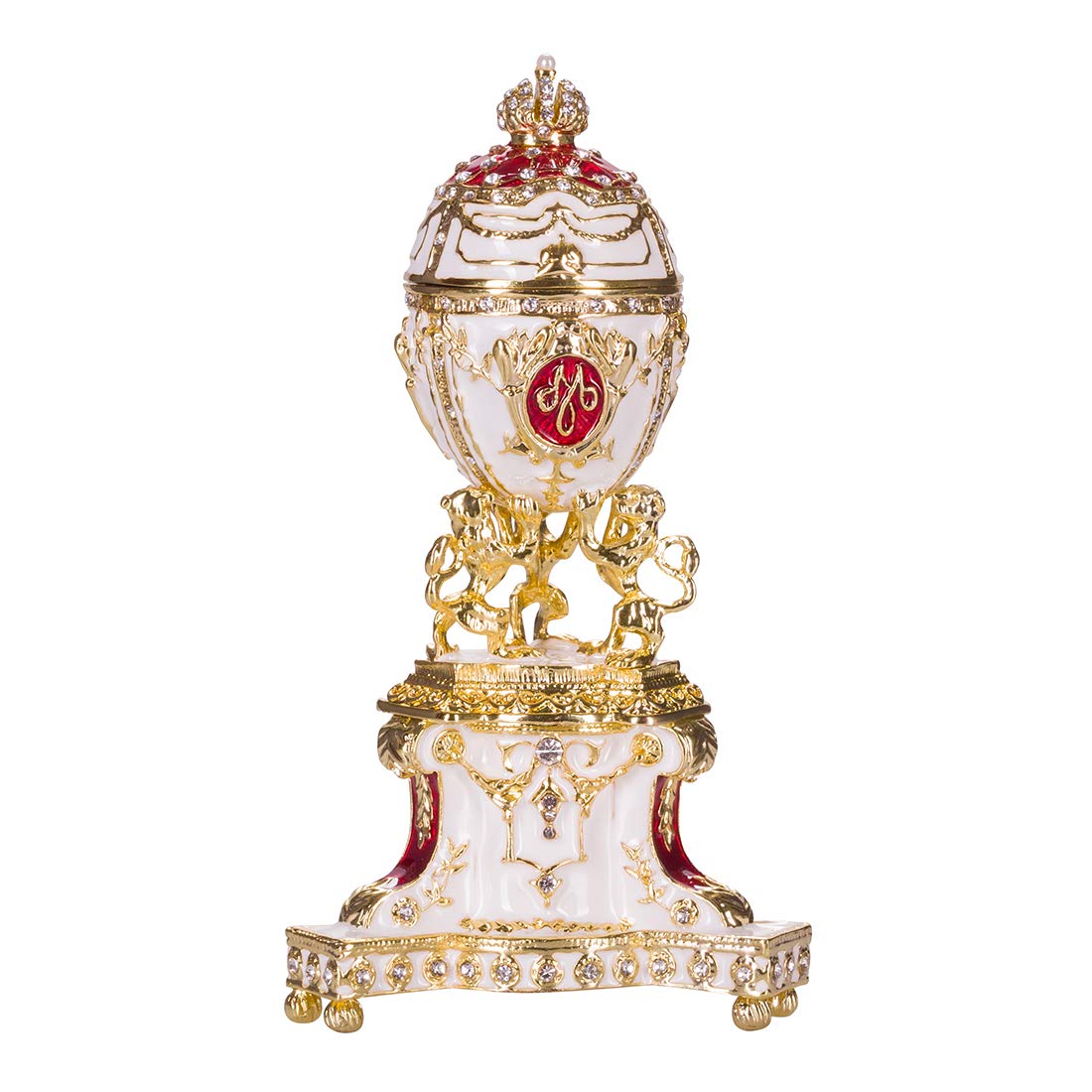 danila-souvenirs Glamorous Style Royal Danish Easter Egg (Danish Jubilee) Trinket Jewel Box with Lions 13 cm red