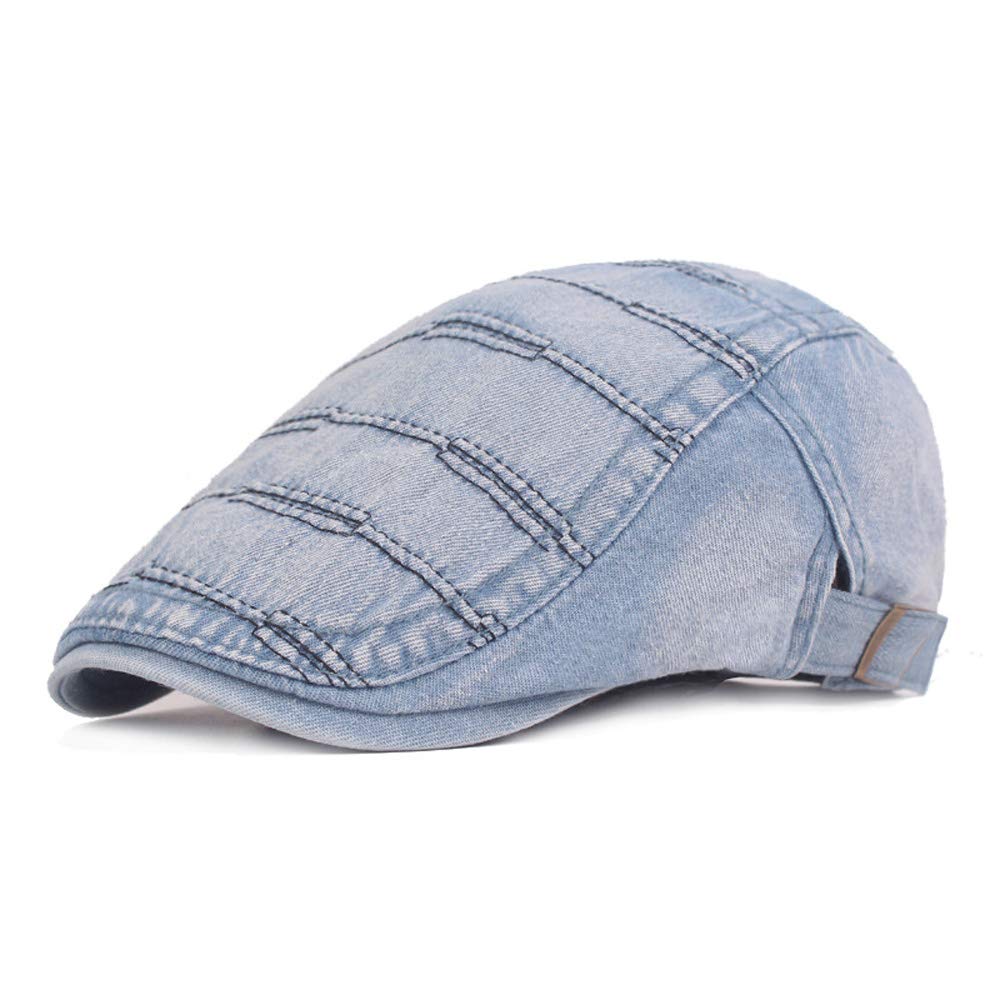 Yanjay Store Unisex Men Denim Newsboy Flat Hat Beret Driving Gatsby Golf Cap (Blue White)