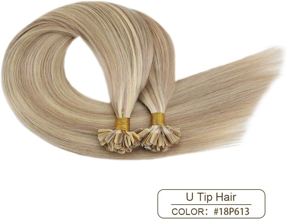 Ugeat Utips Hair Extensions Human Hair Blonde 18 Inch U Tip Hair Extensions Real Human Hair Ash Blonde Highlights Bleach Blonde Keratin Tip Highlights Effect for Party 50S 50G - Image 3