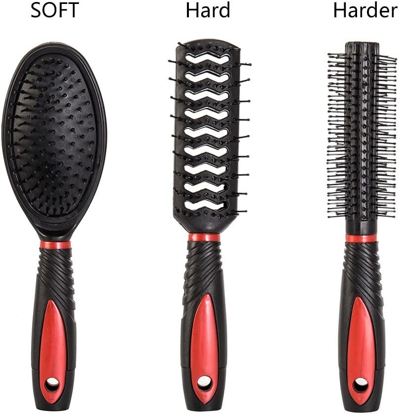 5pcs Hair Care Brush Set Pro Detangle Hair Brush Women Ladies Hair Care Massage Brush with Mirror and Holder Hair Styling Tools Adults & Kids (Red) - Image 3