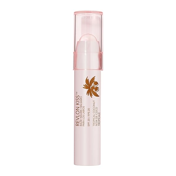 REVLON KISS TINTED LIP BALM WITH SPF 20, HYDRATING, FLAVORED, INFUSED WITH NATURAL FRUIT OILS, 010 TROPICAL COCONUT, 0.09 OZ