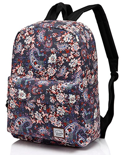 Floral Backpack for Women,Vaschy Fashion Canvas 15.6 inch Laptop School Rucksack BookBag Purple