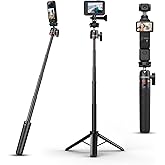 rubesee Mini Tripod for Camera, 24.61"/62.5cm Tripod Selfie Stick with 5 Levels Adjustment 360° Ball Head 1/4" Screw for Pocket3 vlog Handle Grip Desktop Gopro DJI Insta360