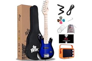 WINZZ EGM100 30 Inches Real Kids Electric Guitar with Beginner Kit, Right Handed, Blueburst