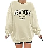 Sulayesh Oversized New York Sweatshirt for Women Aesthetic Preppy Hoodies Vintage Letter Print Graphic Crewneck Pullover Tops