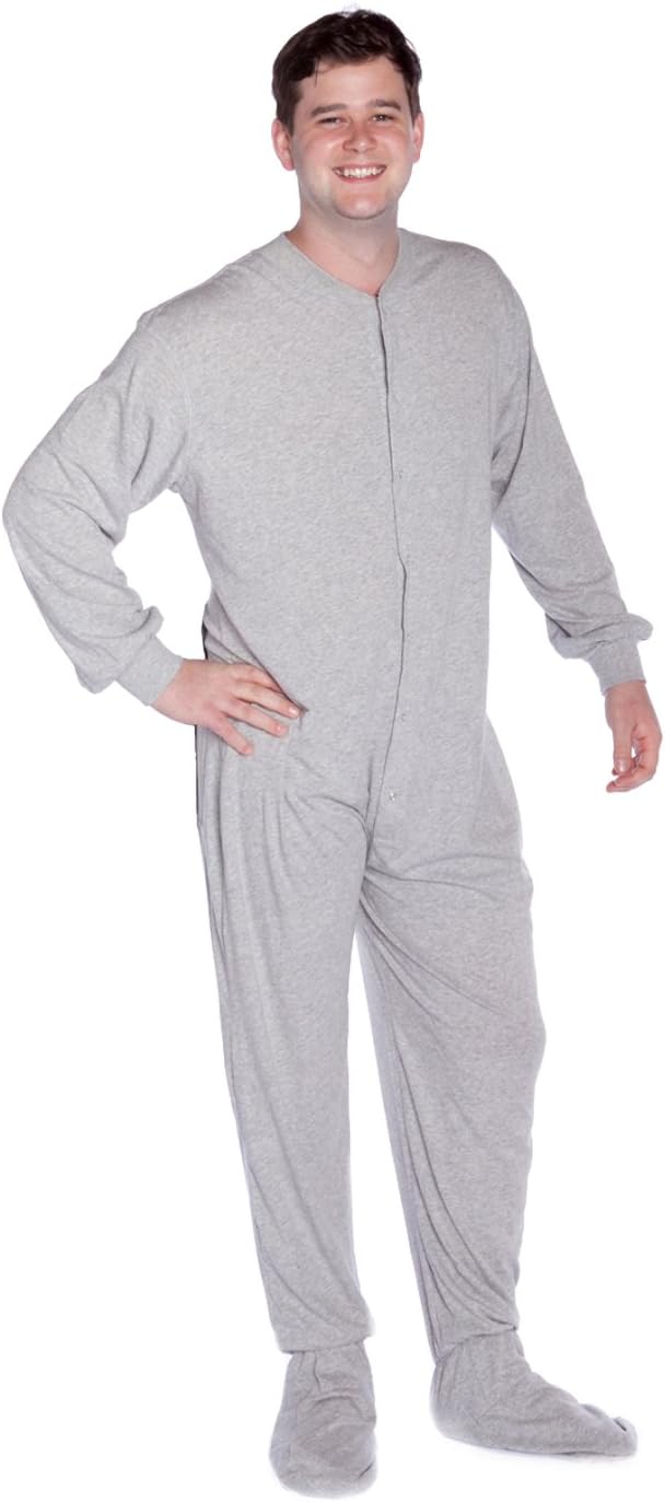 Gray Jersey Knit Adult Footie Footed Pajamas Onesie