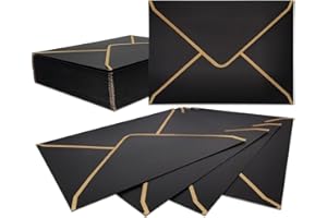 WEZCHUGHAOL 50 Pcs Invitation Envelopes, V-Flap Envelopes Mailing Card Envelopes, Quick Seal Envelopes with Gold Border for B