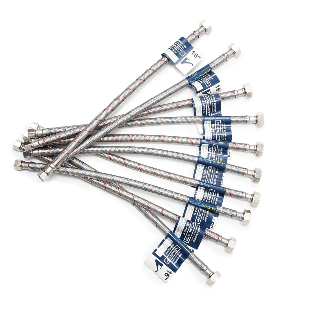 Photo 1 of [10-Pack] PLUMBINGMASTER Faucet Hose,Faucet Supply Lines (3/8" Comp x 1/2" FIP), Certified Safe Supply Lines for Bathroom Faucet (16 inch)