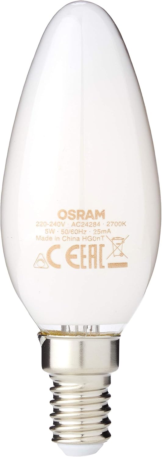 LEDVANCE OSRAM LED Lamps, Classic Bulb, dimmable, 5 W, Frosted, Set Of 10, Candle 40 W-Replacement E14