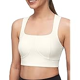 Yvette Yoga Bra Racerback & Mesh Panels Square Neck Fixed Cups Sports Bra for Women Light Support Workout Tank Top