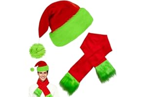 TIZHJOZI Santa Hat and Scarf Set for Adults, Fluffy Fleece Christmas Costume Accessories for Xmas Party, Holiday, Festive