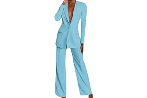 YMING Womens Fall 2 Piece Blazer Set Casual Solid Color Long Blazer Jackets and Wide Leg Pant Suits with Pockets