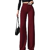 Ulovmi Women's High Waisted Wide Leg Dress Pants Business Casual Trousers Office Work Palazzo Pants,Wind Red,XX-Large
