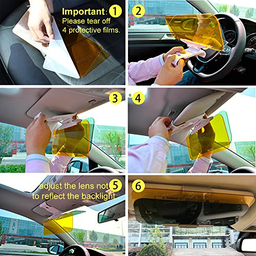 SUUKAA HD Anti-Glare Car Visor,2 in 1 Day and Night Anti-Dazzle Driving Sunvisor,Quick Install Button,Angle Adjustable Goggles Mirror,for Saloon Car,Wagon,Small Car,Small SUV,4.7''x12.6'' - Thumbnail 7