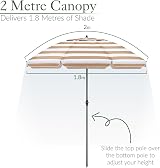 Christow Beach Umbrella 2m Tilting Parasol UV 30+ Taupe Striped view 3