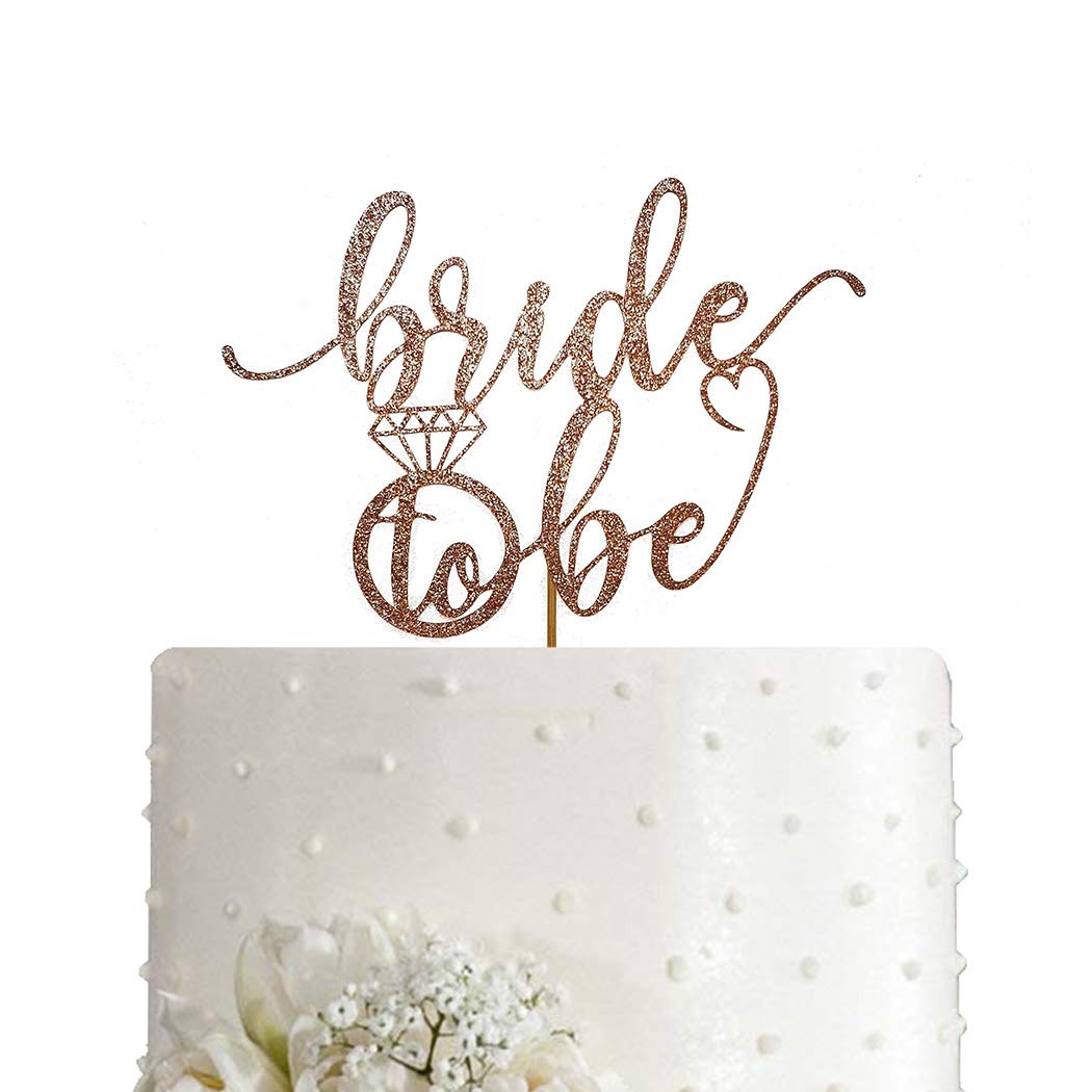 AMINJIE Bride to Be Cake Topper for Bridal Shower/Wedding Shower/Engagement/Bachelorette/Hen Party Decorations, Double-sided Rose Gold Glitter