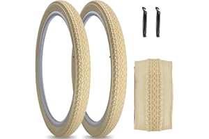 SIMEIQI 1 or 2 Pack 26"x2.125" Cruiser Beach Bike Tires Cream Color with or Without Inner Tubes 26"x1.75"/2.125" Replacement Folding Bicycle Tyres for City Commuter Urban Pavement
