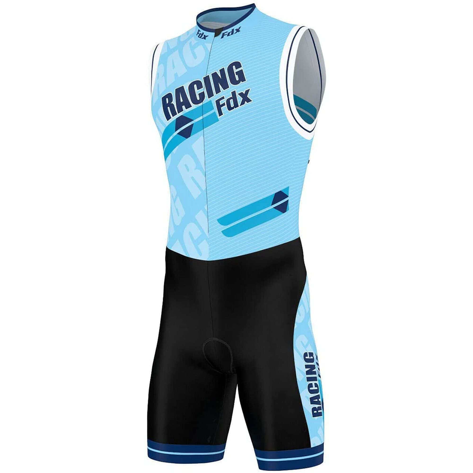 FDX Men Triathlon Tri Suit Padded Compression Running Swimming Sublimation Cycling Skinsuit(Blue, XL)