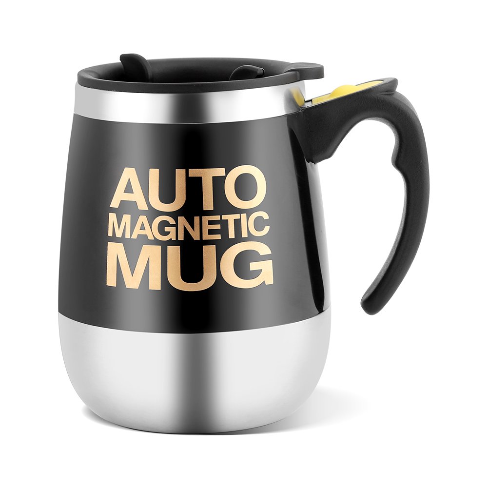 Self Stirring Coffee Mug Stainless Steel for Coffee/Tea/Hot Chocolate/Milk/Cocoa Protein (Black)