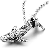 COOLSTEELANDBEYOND Mens Stainless Steel Whale Pendant Necklace 3D Rustic Textured, Nautical Marine Life Jewelry