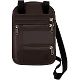 Ringsun Genuine Leather Passport Holder For Travel, RFID Blocking Slim Neck Wallet with Adjustable Strap for Women and Men, Travel Essentials to Keep Cash, Credit Cards and Documents Safe, Red Brown