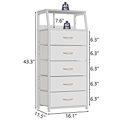 Furnulem White Dresser with 5 Drawers, Vertical