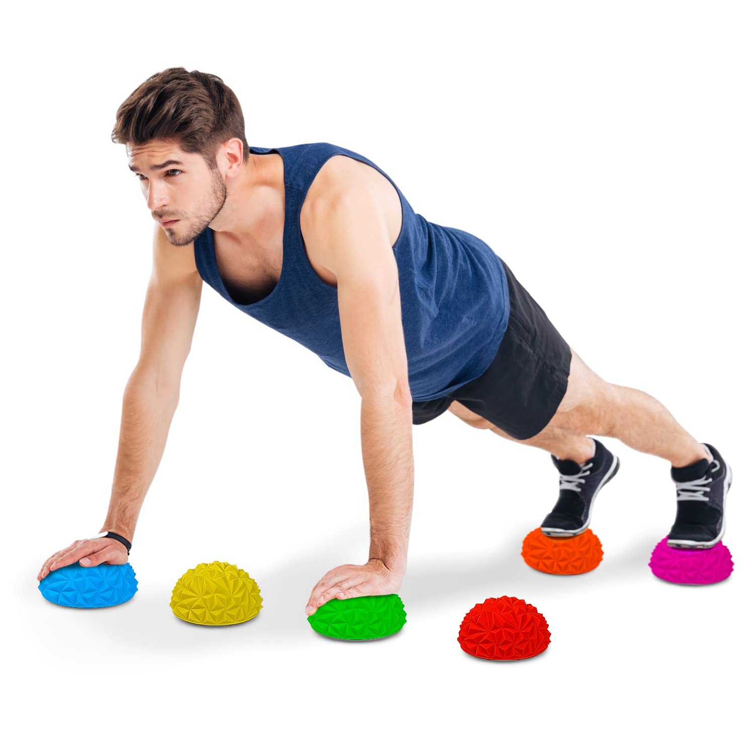 Hedgehog Balance Pods for Exercise, Core Body Balancing, Balance Pods for Kids & Adults with Hand Pump - Set of 6