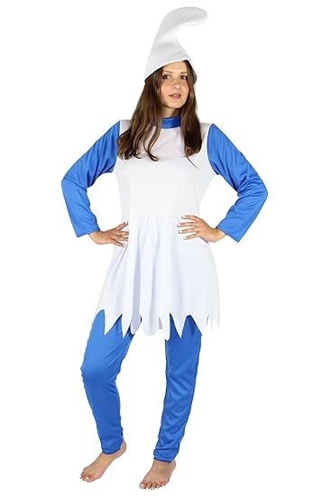Foxxeo FO40364 | Blaue Zwergin - Kostüm für Damen Karneval Fasching Märchen Blau Weiße Mütze Gr. XS, S, M, L, XL, Größe:XL