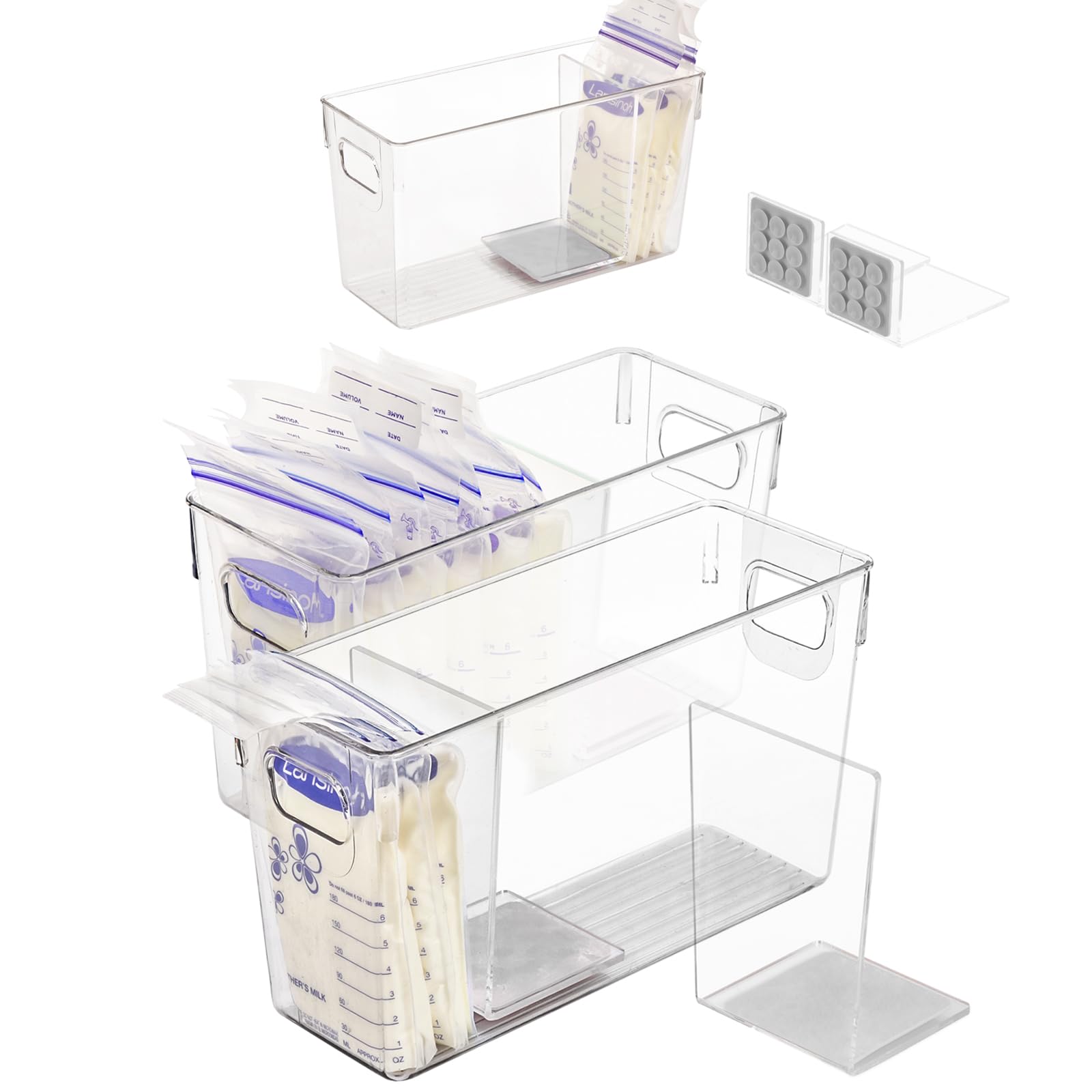 Photo 1 of Ugotfeels Breastmilk Storage Container with L Shaped Separator Boards, Dividers Will Flatten Standing Breast Milk Bags in Organizer Bins Save Refrigerator Space | 2 Containers-Gray